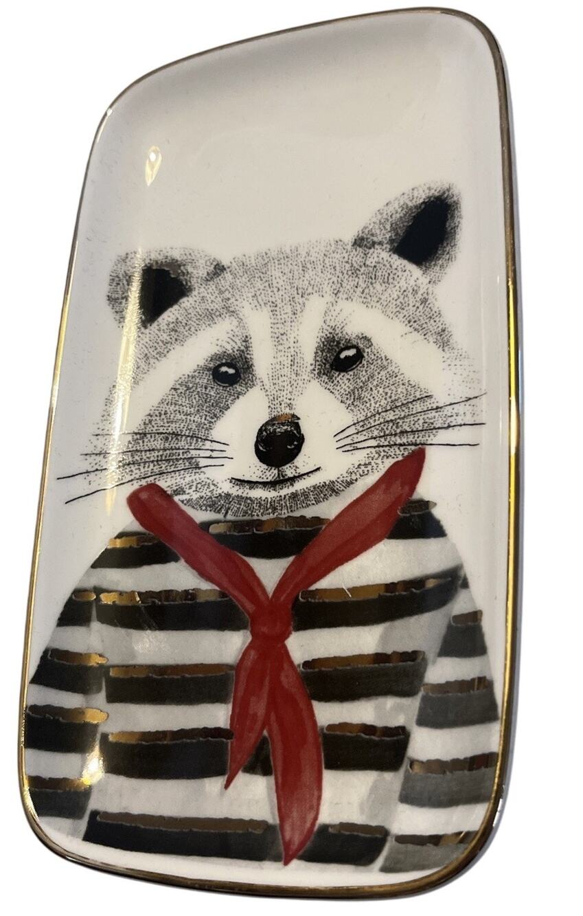 Tabletops Unlimited Hipster Raccoon w Bandanna Ceramic Snack Dish Cute Animal